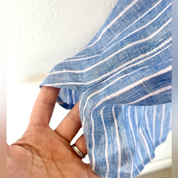 Ann Taylor Blue Striped Linen Full Button Front Belted Shirt Dress Size Medium - Picture 6 of 13